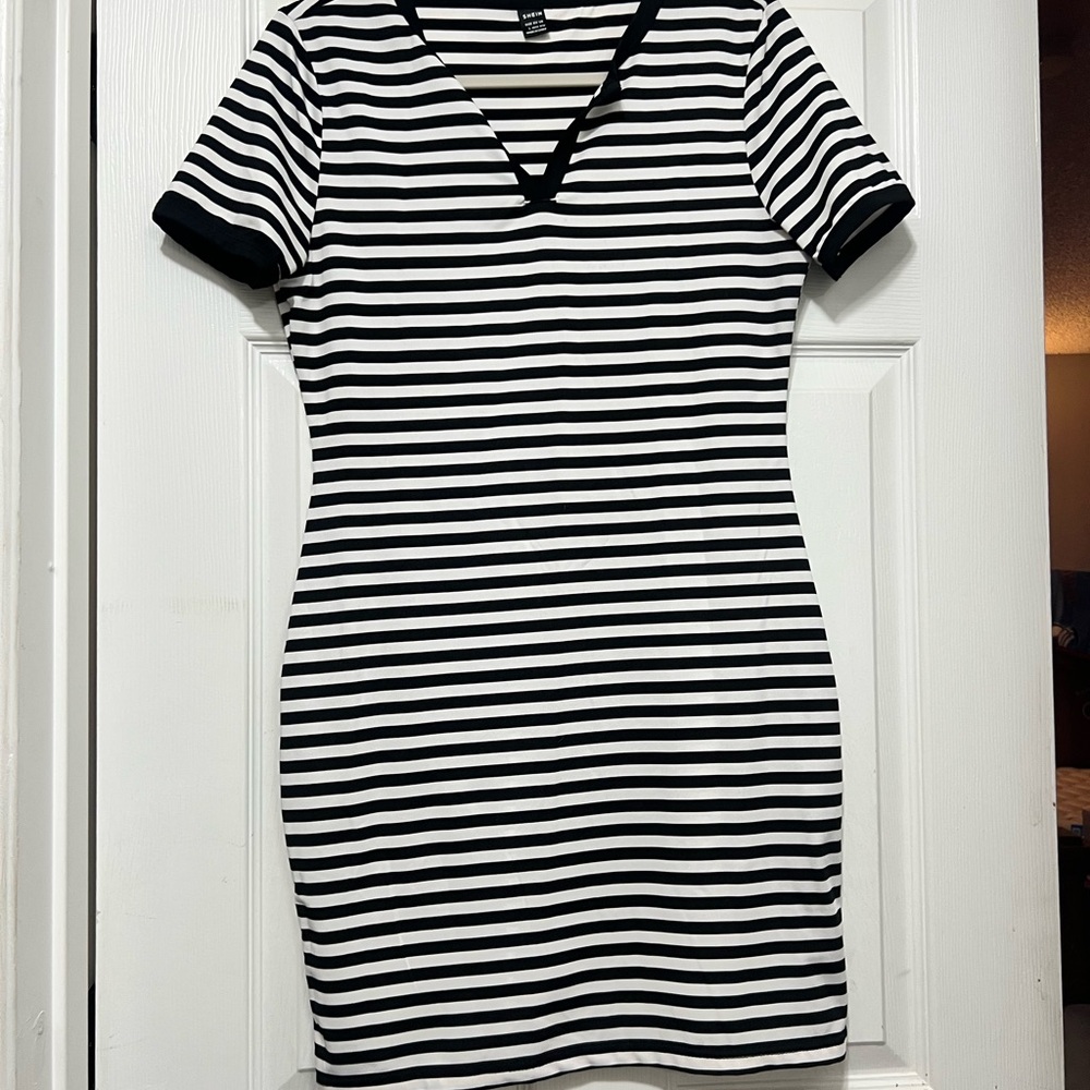 SHEIN Black and White Striped Mini Dress